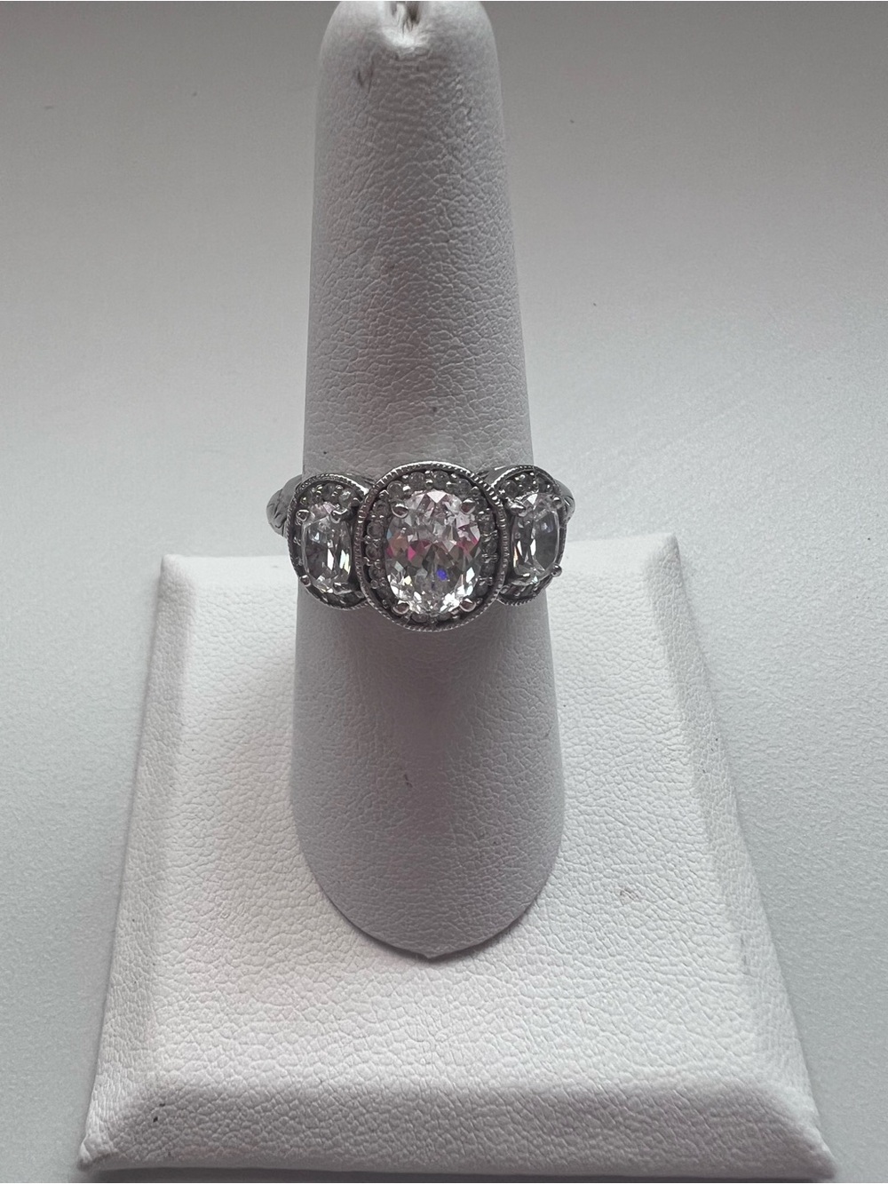 Vintage Tacori Sterling Silver Triple Cubic Zirconia Engagement Ring Size 8